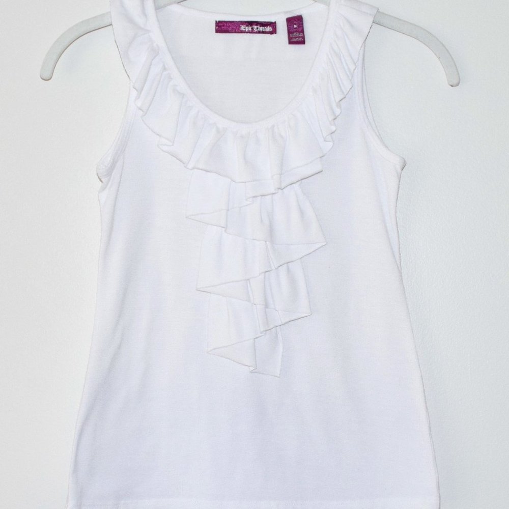 Epic Threads Ruffled Sleeveless White Tank Top - Medium - Picture 4 of 6